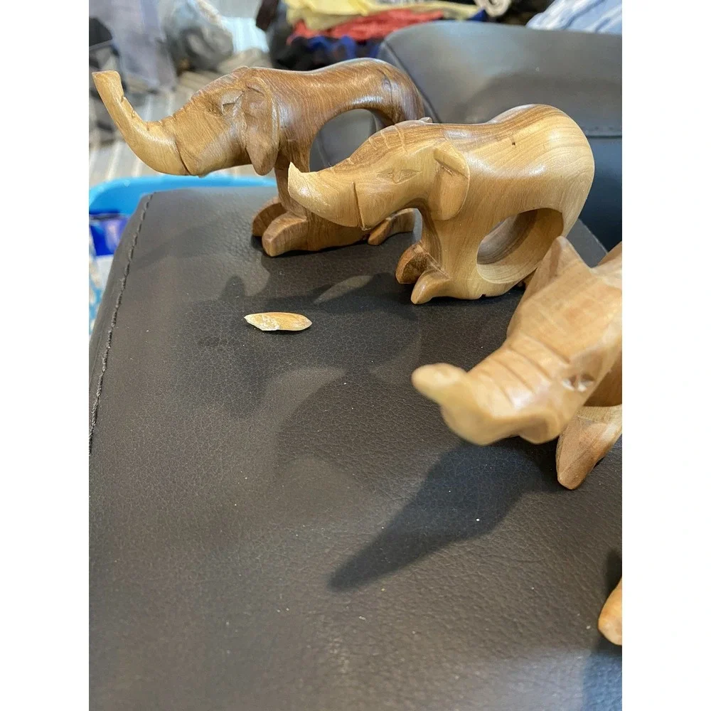 Wooden Elephant Napkin Holder Rings Hand Carved Painted African Safari Animal 4